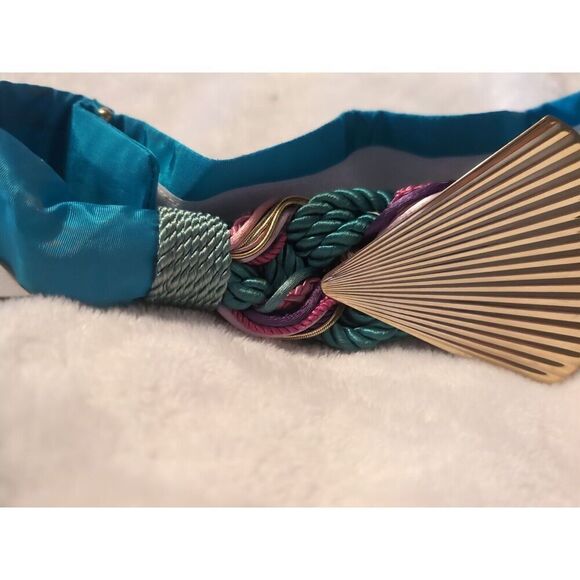 Anthony Alexander Belt Teal Blue Satin  With Woven Strings And Gold Buckle main image 6